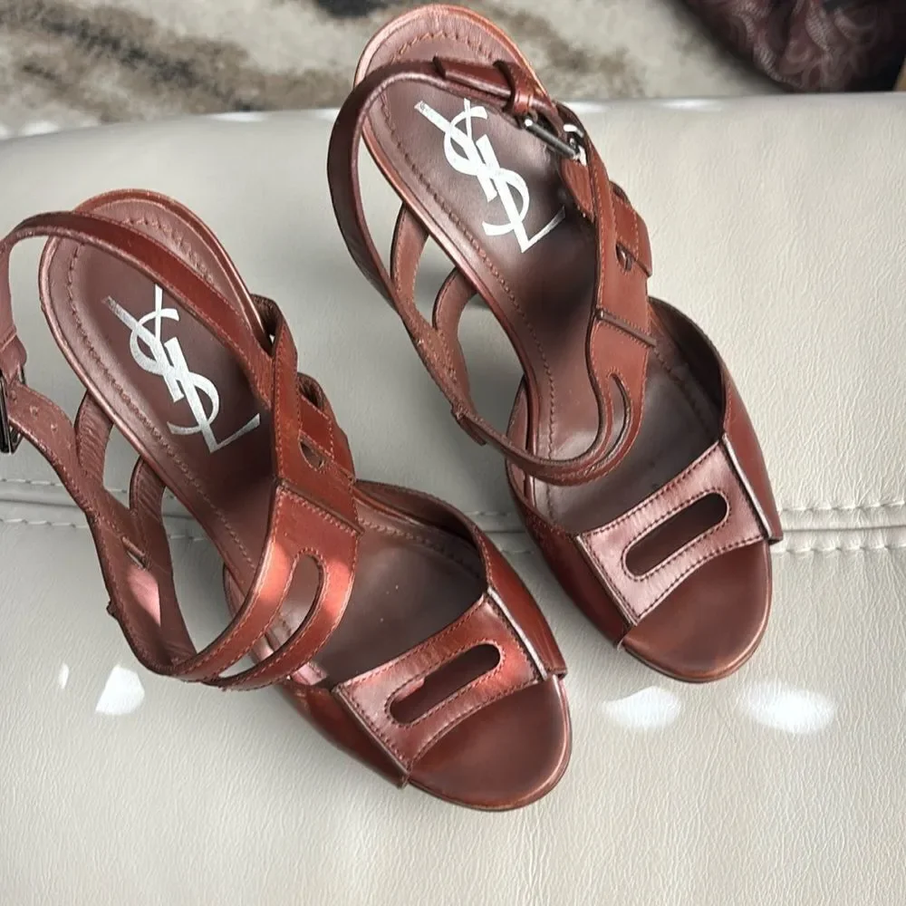 YSL platform sandals, size 35 1/2 chocolate brown
